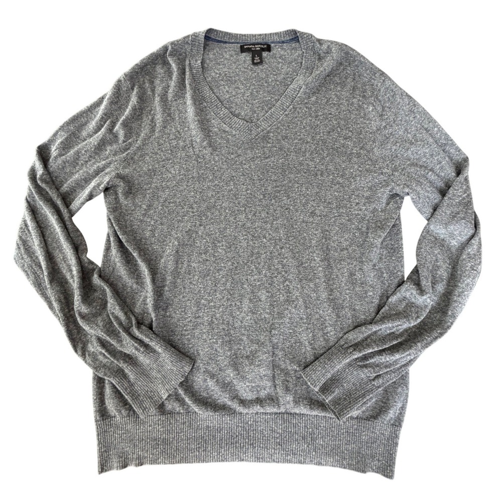 Banana Republic Mens Gray Silk Linen V Neck Sweater Size L Gray Minimalist